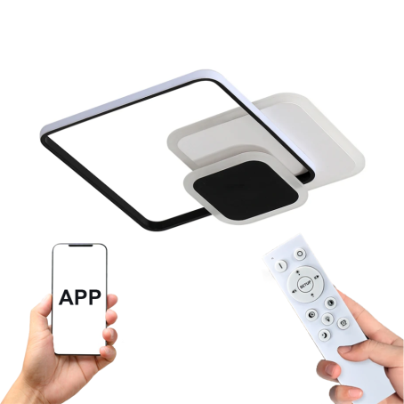 Plafonier LED / abajur cu modele pătrate, 118W, cu telecomandă și control mobil