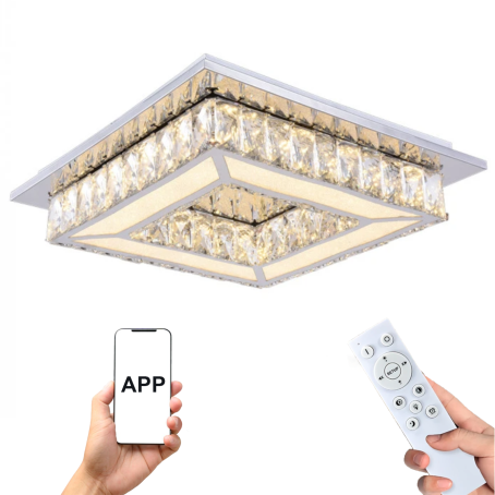 Abajur LED de lux cu efect de cristal – design pătrat cu telecomandă și control prin aplicație
