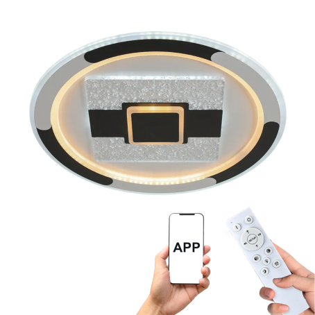 Abajur LED Smart cu control prin aplicație, telecomandă și design rotund cu efect "Cristal"