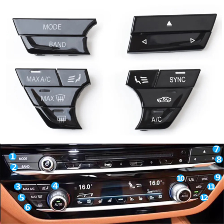 Set 12 bucăți butoane pentru climatizare, negru lucios, pentru BMW Seria 5 7 G30 G31 G32 G11 G12 (2017-2023)