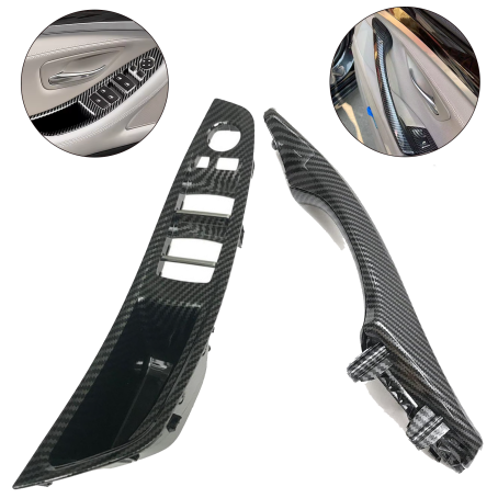 Set mânere interioare față pentru BMW Seria 5 F10 F11, carbon, mâner complet cu piele
