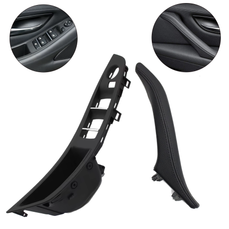Set de mânere interioare față pentru BMW Seria 5 F10 F11, negre, panou fără rebatare electrică a oglinzilor