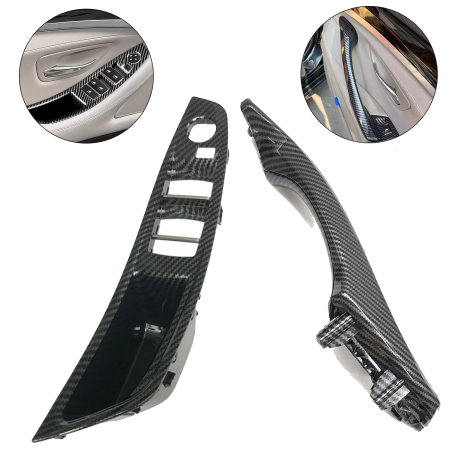 Set de mânere interioare față pentru BMW Seria 5 F10 F11, carbon, panou fără rebatare electrică a oglinzilor