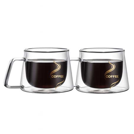 Set de 2 pahare cu pereți dubli de 200 ml – model de design cu inscripția „Coffee”