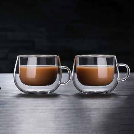 Set de 2 pahare elegante cu pereți dubli de 120 ml – design minimalist cu mâner