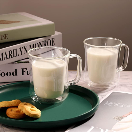 Set 2 buc. cești de cafea cu pereți dubli de 300 ml – formă curbată modernă