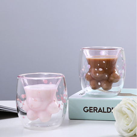 Set de 2 pahare cu pereți dubli de 250 ml – design drăguț „Lăbuță”