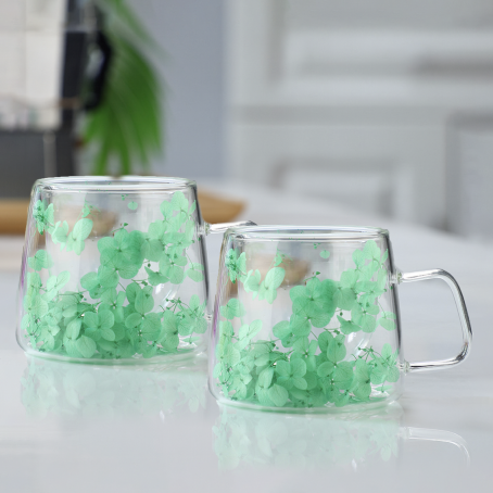 Pahare de designer cu pereți dubli Green Blossom – set 2 buc., 200 ml