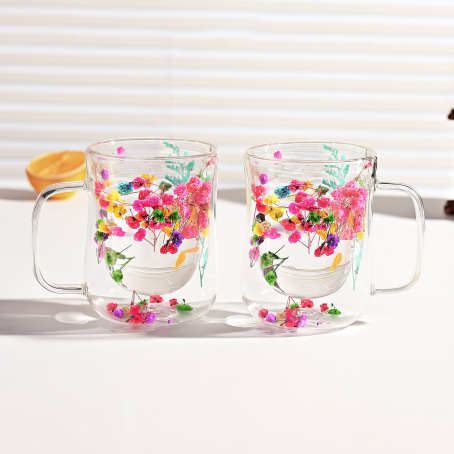 Set „Vivid Garden” – 2 buc. pahare cu pereți dubli cu flori viu colorate, 400 ml
