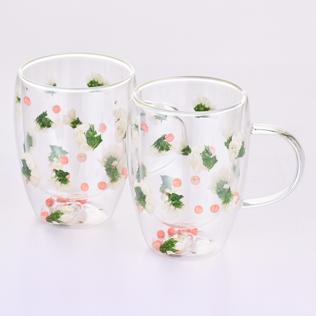 Căni termo elegante cu design floral în alb și roz, 350 ml