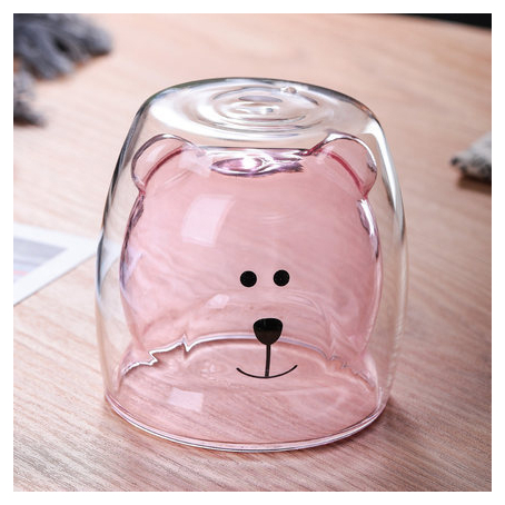 Cană cu pereți dubli și interior în formă de ursuleț roz, 250 ml