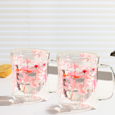 Set de 2 pahare delicate cu pereți dubli „Fairy Blossom”, 400 ml