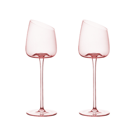Set 2 pahare roz rafinate pentru vin - 340 ml, universale pentru vin roșu, alb și rose