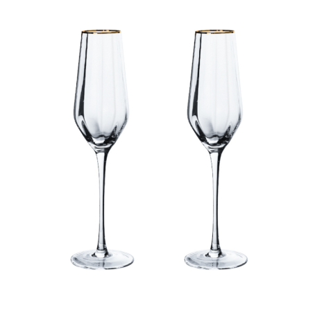 Set 2 pahare rafinate cu margine aurie pentru șampanie, prosecco și vin spumant, 230ml