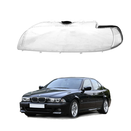 Sticlă far stânga pentru BMW Seria 5 E39 (1999-2003), incluzând garniturile de etanșare necesare.