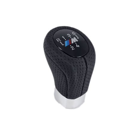 Nucă pentru schimbător de viteze din piele perforată, cu bandă cromată, cu 5 viteze, cu logo M pentru BMW Seria E – DZ109