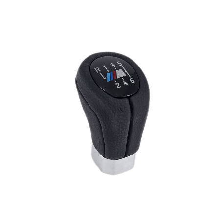 Nucă neagră din piele pentru schimbătorul de viteze cu ornament cromat, cu 6 viteze, cu logo M pentru BMW Seria E - DZ118