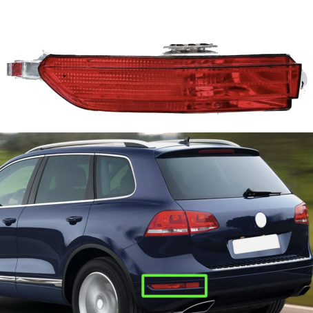 Reflector pentru bara de protecție spate la VW Touareg 7P (2010–2014), Stânga, secțiune lungă
