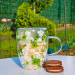 Cană cu pereți dubli, cu design elegant de flori verzi și albe încorporate și mâner, 350 ml