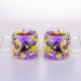 Set delicat și armonios de 2 pahare cu flori viu colorate, 350 ml