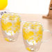 Set 2 buc. pahare florale cu pereți dubli cu flori galbene încorporate, 350 ml
