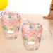 Set rafinat de 2 buc. pahare cu pereți dubli cu decorațiune florală încorporată, 350 ml