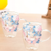 Set rafinat de 2 buc. pahare cu pereți dubli cu flori încorporate în culori delicate, 350 ml
