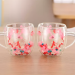Pahare delicate cu pereți dubli cu flori roz și roșii – set 2 buc., 350 ml