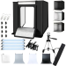 Cutie foto profesională / fotobox 100x100x100cm, cu iluminare inclusă, 3 fundaluri și accesorii