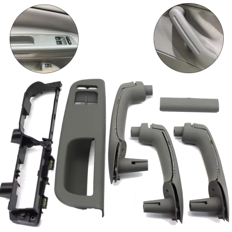 Set complet de mânere gri pentru toate ușile la VW Golf 4 / Bora / Jetta (1997-2008), cu 2 geamuri electrice