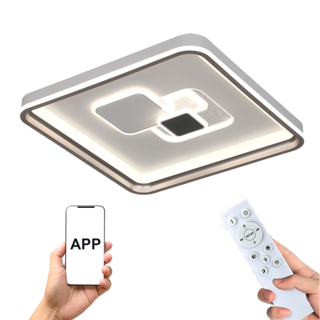 Abajur LED Smart cu control prin aplicație, telecomandă și design modern pătrat, 3 culori de lumină