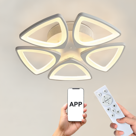 Abajur LED modern în formă de floare – 5 petale, cu telecomandă și control prin aplicație, 3 culori de lumină
