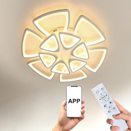 Abajur LED Smart în formă de floare – 8 petale, cu control prin aplicație și telecomandă, 3 culori de lumină