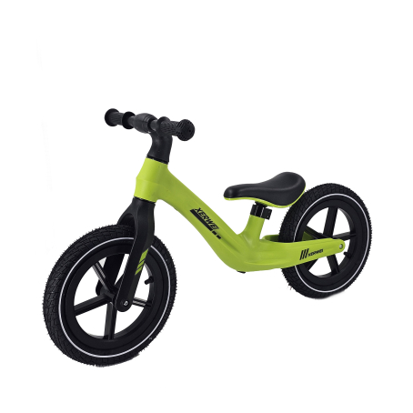 Bicicletă de echilibru (fără pedale) pentru copii cu anvelope gonflabile și șa reglabilă – verde deschis