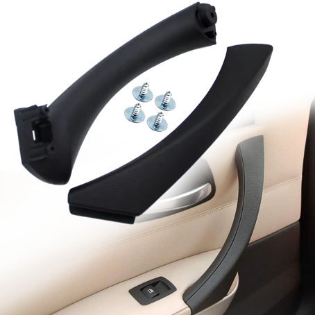 Mâner interior stâng pentru BMW seria 3 E90 E91, negru, 2 piese cu elemente de fixare