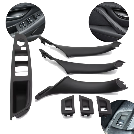 Set complet mânere interioare pentru BMW Seria 5 F10 F11, negre, piese interioare și panou fără funcție de pliere