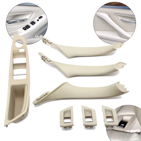 Set complet mânere interioare pentru BMW Seria 5 F10 F11, bej deschis, piese interioare și panou fără funcție de pliere