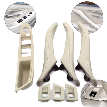 Set complet mânere interioare pentru BMW seria 5 F10 F11, bej deschis, mânere și panou fără retragere oglinzi