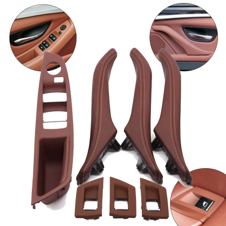 Set complet mânere interioare pentru BMW seria 5 F10 F11, rosu-maro, mânere și panou fără retragere oglinzi