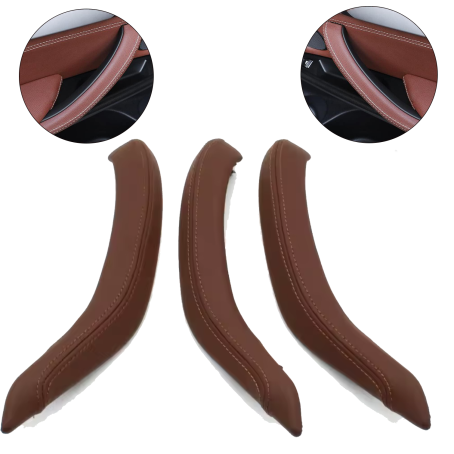 Set de 3 mânere interioare pentru BMW X5 X6 F15 F16, maro, huse din piele
