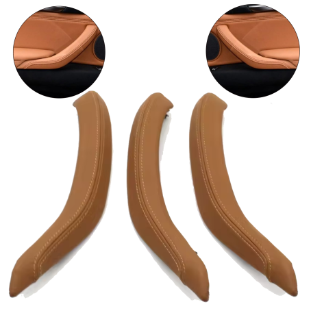 Set de 3 mânere interioare pentru BMW X5 X6 F15 F16, rosu-maro, huse din piele