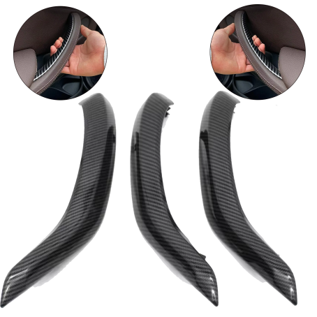 Set de 3 mânere interioare pentru BMW X5 X6 F15 F16, carbon, huse din piele