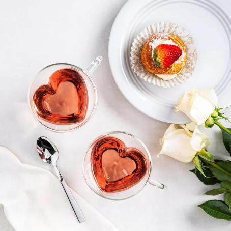 Set romantic de 2 pahare cu fund dublu în formă de inimă, 180 ml - Împărtășește dragostea
