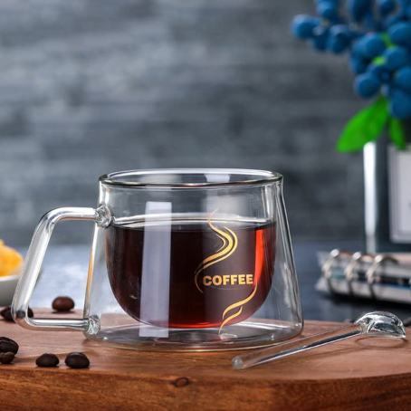Cana de cafea cu pereți dubli, cu mâner și inscripția „Coffee” 200ml