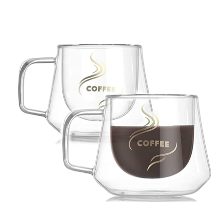 Set 2 pahare cu pereți dubli de 200 ml – design modern și neconvențional „Coffee”