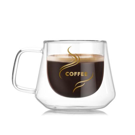 Cana de cafea cu pereți dubli, mâner și design cu rupturi, 200 ml