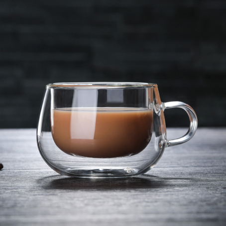 Cana de cafea elegantă cu pereți dubli, cu mâner și design curat, 120 ml