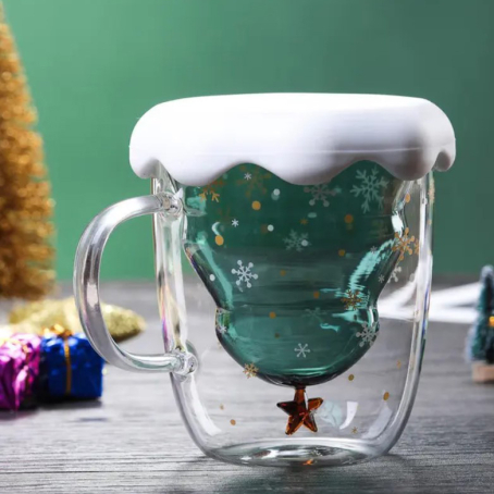 Cană cu pereți dubli tematici de Crăciun, cu interior în formă de brad, 400 ml