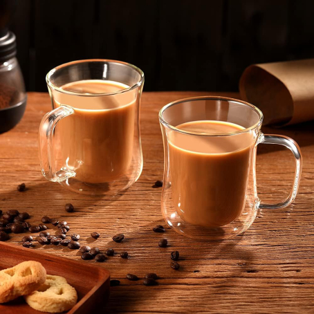 Set 2 buc. cești de cafea cu pereți dubli de 220 ml – formă curbată modernă