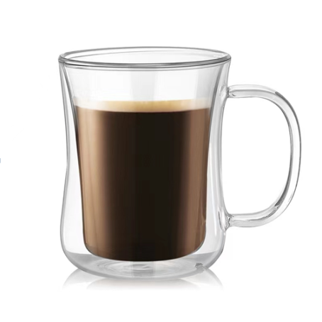 Cana de cafea și ceai cu pereți dubli, cu mâner și design elegant curbat, 220 ml